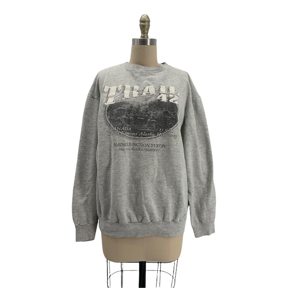 Vtg Alaska Canada Trail of '42 Souvenir Heather Gray Crewneck Sweatshirt XL